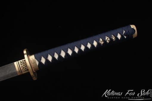 Katana 1095 Folded Steel with Vintage Finish  and Red and Black Hardwood Saya - Image 5
