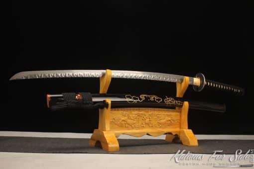 Katana Sword 1095 Folded Steel with Geo Shape and Handmade Gold Mystery Cloud Saya