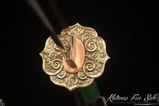 Katana T10 Clay Tempered Steel with Green Golden Stripes Hardwood Saya - Image 4