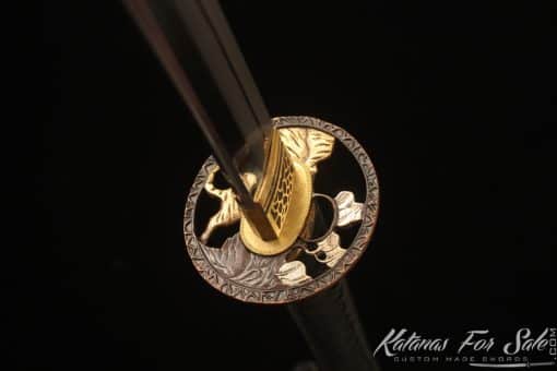 Modern Katana 9260 Spring Steel with Hadori Polish with Golden Black Dotted Saya with Buffalo Horns - Image 8