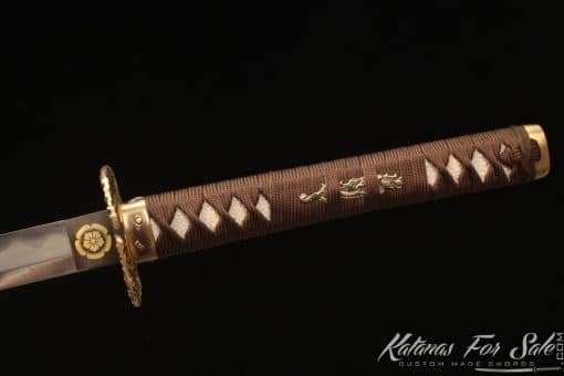 Katana Sword T10 Folded Clay Tempered Steel with Full Brown Ray Skin Saya and Buffalo Horn - Image 6