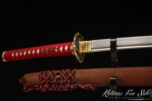 Battle-Ready Katana Sword T10 Clay Tempered Steel with Handmade Pearl Leather Hardwood Saya - Image 6