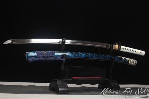 Professional Katana Sword T10 Clay Tempered Steel with Slash Blue Paint Hardwood Saya - Image 6