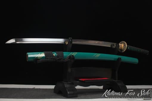 Katana T10 Clay Tempered Steel with Teal Golden Line Hardwood Saya