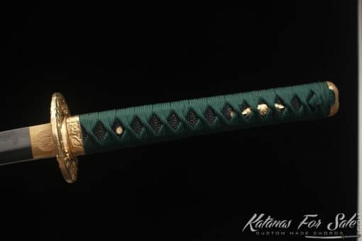 Katana T10 Clay Tempered Steel with Dark Green Sparkle Lime Hardwood Saya - Image 6
