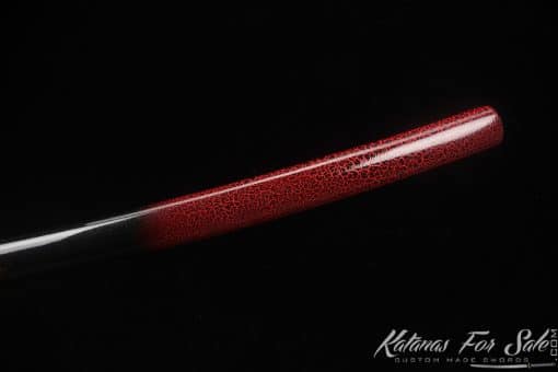 Tactical Katana T10 Clay Tempered Steel with Flame Hamon "Hon?"  and Hadori Polish with Red and Black Leopard Hardwood Saya - Image 9