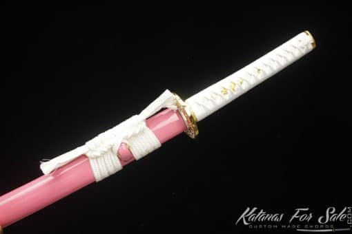 Samurai Katana 1060 Carbon Steel with Mirror Polish and Gloss Pink Hardwood Saya