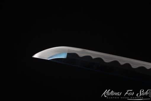 Katana Blade 9260 Spring Steel with Blue Acid Dye and Gloss Black hardwood Saya - Image 5