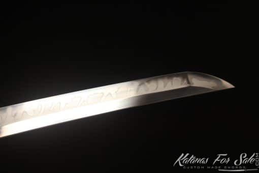 Katana T10 Clay Tempered Steel with Green Golden Stripes Hardwood Saya - Image 6