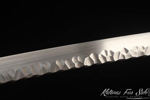 Japanese Katana Blade 1095 Folded Steel with Geo Shape and Full Lacquered Black Ray Skin Saya - Image 6