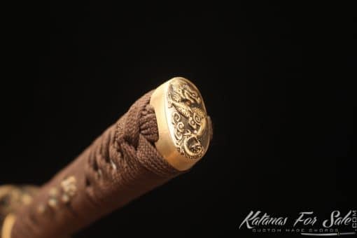 Katana Sword T10 Folded Clay Tempered Steel with Full Brown Ray Skin Saya and Buffalo Horn - Image 5