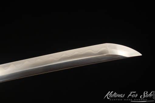 Samurai Katana T10 Folded Clay Tempered Steel with Full Black Rayskin Saya and brown Buffalo Horns - Image 5