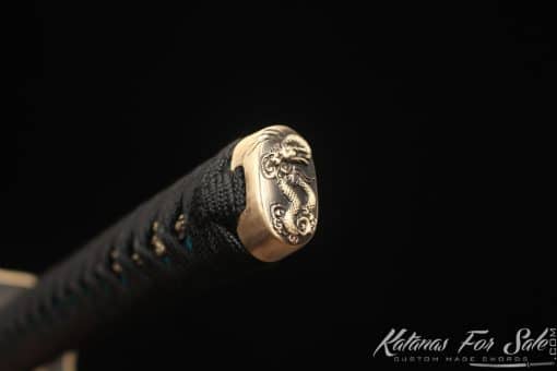 Katana Blade T10 Clay Tempered Steel with Black and Blue Dotted Hardwood Saya - Image 7