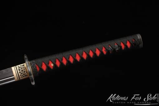Katana T10 Clay Tempered Steel with Burgundy Black Stripes Hardwood Saya - Image 6