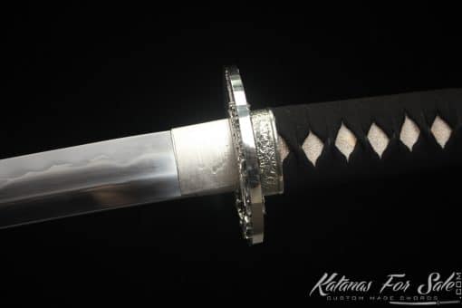 Elegant Katana Sword T10 Clay Tempered Steel with Sanmai Construction and Hadori Polish with Full Black Rayskin Saya - Image 7
