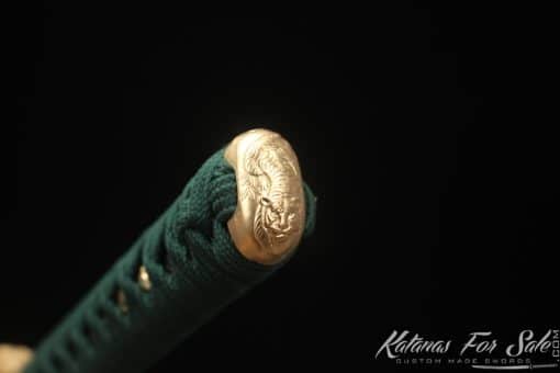 Katana T10 Clay Tempered Steel with Dark Green Sparkle Lime Hardwood Saya - Image 5
