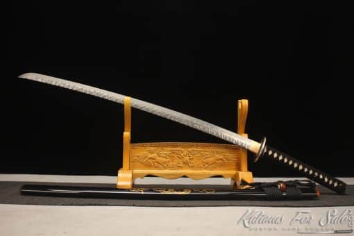 Katana Sword 1095 Folded Steel with Geo Shape and Handmade Gold Mystery Cloud Saya - Image 12