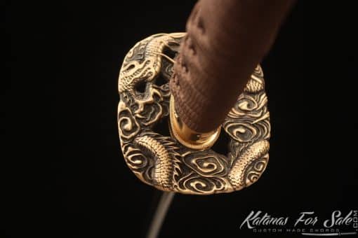 Katana Sword T10 Folded Clay Tempered Steel with Full Brown Ray Skin Saya and Buffalo Horn - Image 8