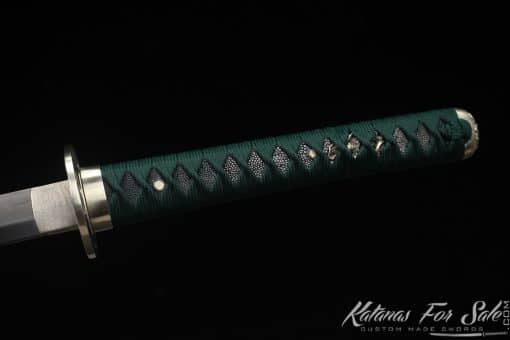 Katana T10 Clay Tempered Steel with Choji Hamon and Hadori Polish with Full Gloss Black Seashell Saya and Buffalo Horns - Image 8