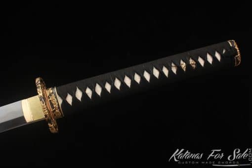 Katana T10 Folded Clay Tempered Steel with Refined Layers and Hadori Polish with Burgundy Seashell Dragon Saya - Image 8