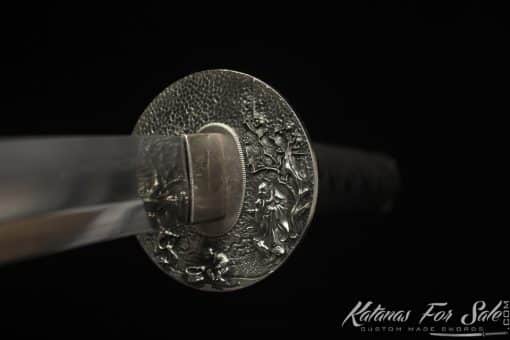 Elegant Katana Sword T10 Clay Tempered Steel with Sanmai Construction and Hadori Polish with Full Black Rayskin Saya