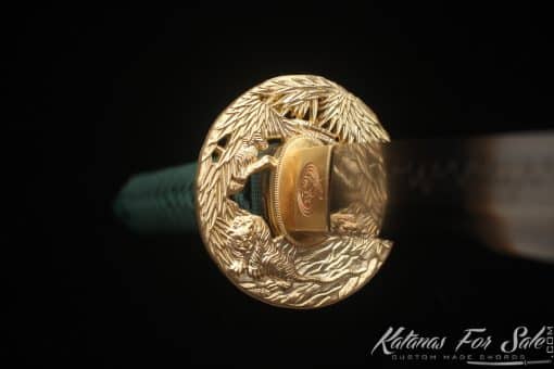 Katana T10 Clay Tempered Steel with Dark Green Sparkle Lime Hardwood Saya - Image 8