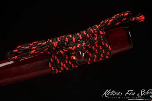 Handcrafted Katana T10 Clay Tempered Steel with Hadori Polish and Burgundy Seashell Dragon Saya with black Buffalo horns - Image 7