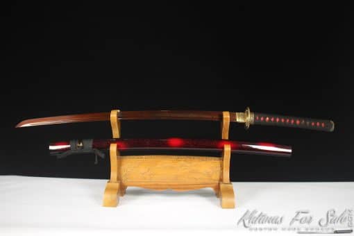 Katana 9260 Spring Steel with Red Acid Dye and Red and Black Dual Color Hardwood Saya