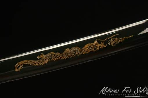 Katana Sword T10 Folded Clay Tempered Steel with Elegant Gold Dragon Hardwood Saya - Image 8