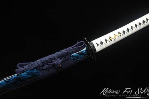 Professional Katana Sword T10 Clay Tempered Steel with Slash Blue Paint Hardwood Saya - Image 10