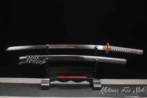 Japanese Katana Sword T10 Clay Tempered Steel with Black and Grey Dual Finish Hardwood Saya