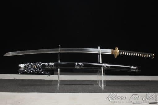 Katana 9260 Spring Steel with Splatter White on Black Hardwood Saya - Image 3