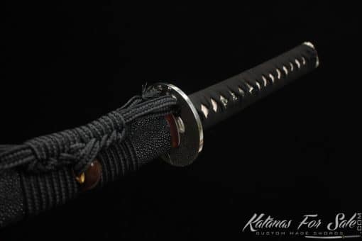 Elegant Katana Sword T10 Clay Tempered Steel with Sanmai Construction and Hadori Polish with Full Black Rayskin Saya - Image 11