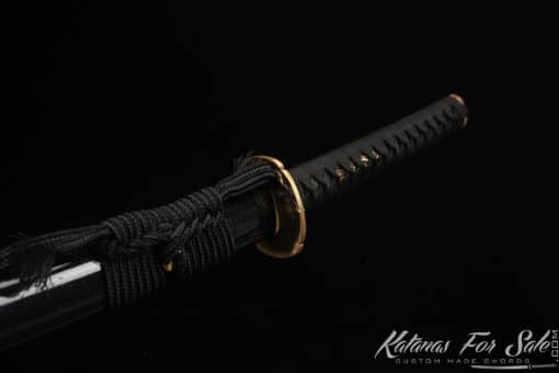 Tactical Katana T10 Clay Tempered Steel with Flame Hamon "Hon?"  and Hadori Polish with Red and Black Leopard Hardwood Saya - Image 12