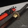 Elegant Katana T10 Folded Steel with Twisted Grain and Red Acid Dye with Red Linen Finish Saya and Buffalo Horns