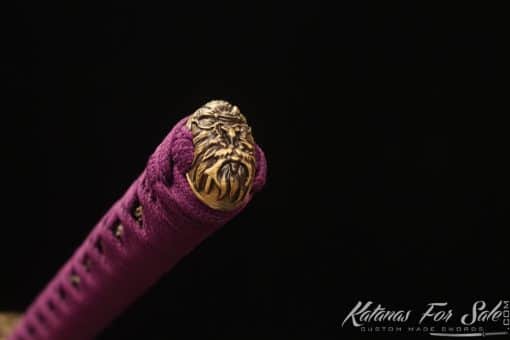 Samurai Katana 1060 Carbon Steel with Blue Acid Dye and Sparkle Purple Hardwood Saya - Image 10