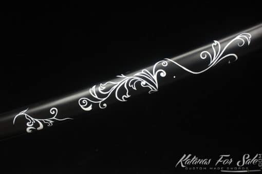Katana T10 Folded Clay Tempered Steel with Hon Sanmai Construction Multiple-refined Steel with Matt Black Hand-Drawn Rose Hardwood Saya - Image 12