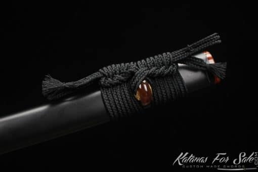 Katana T10 Clay Tempered Steel with Choji Hamon with Matt Black Hardwood Saya with Buffalo Horns - Image 13