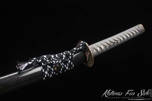 Japanese Katana Sword T10 Clay Tempered Steel with Black and Grey Dual Finish Hardwood Saya - Image 11